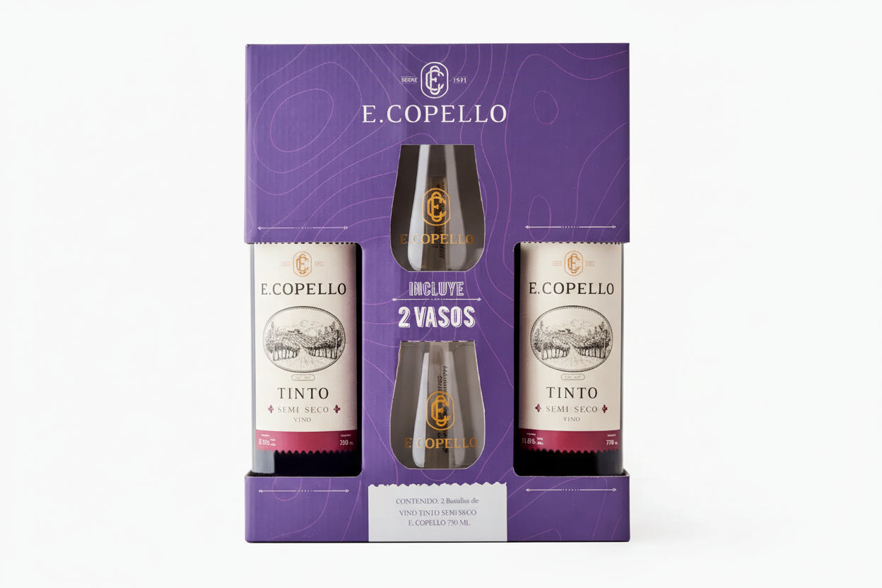 PACK 2 COPELLO TINTO SEMISECO + 2 VASOS